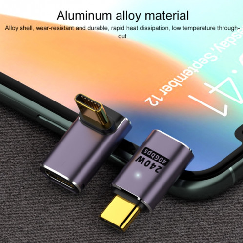 Adaptateur d'angle vertical 240 W USB-C/Type-C femelle vers USB-C/Type-C mâle 40 Gbit/s avec lumière SH749369-07
